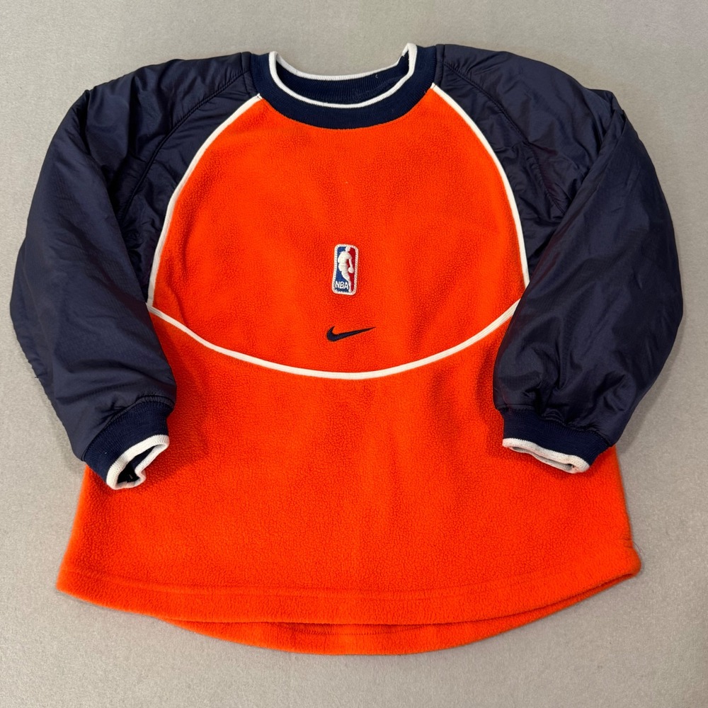Nike Fleece Pullover‎ Kids Size 6 Orange Navy NBA Team Raglan Long Sleeve Top